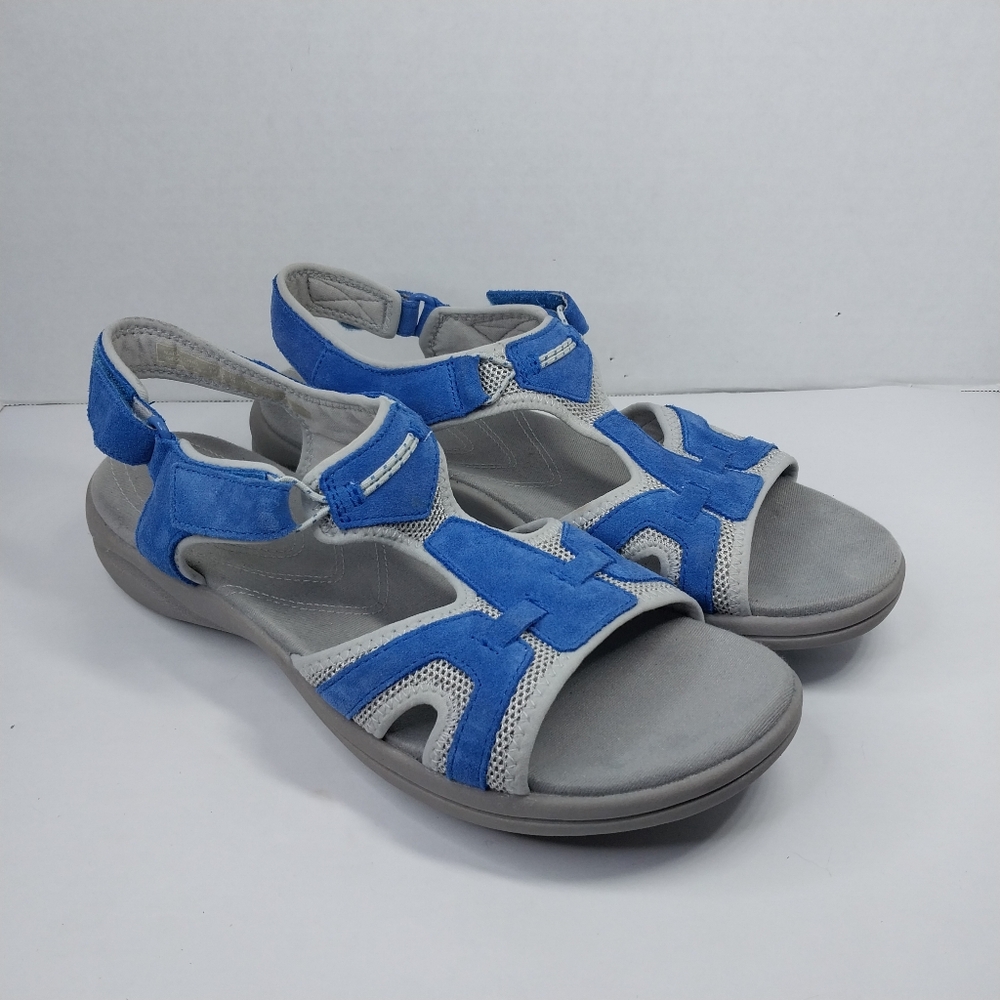 Clarks Womens Size 9 M In Motion Sport Walking Blue Grey Comfort Sandals Shoes
